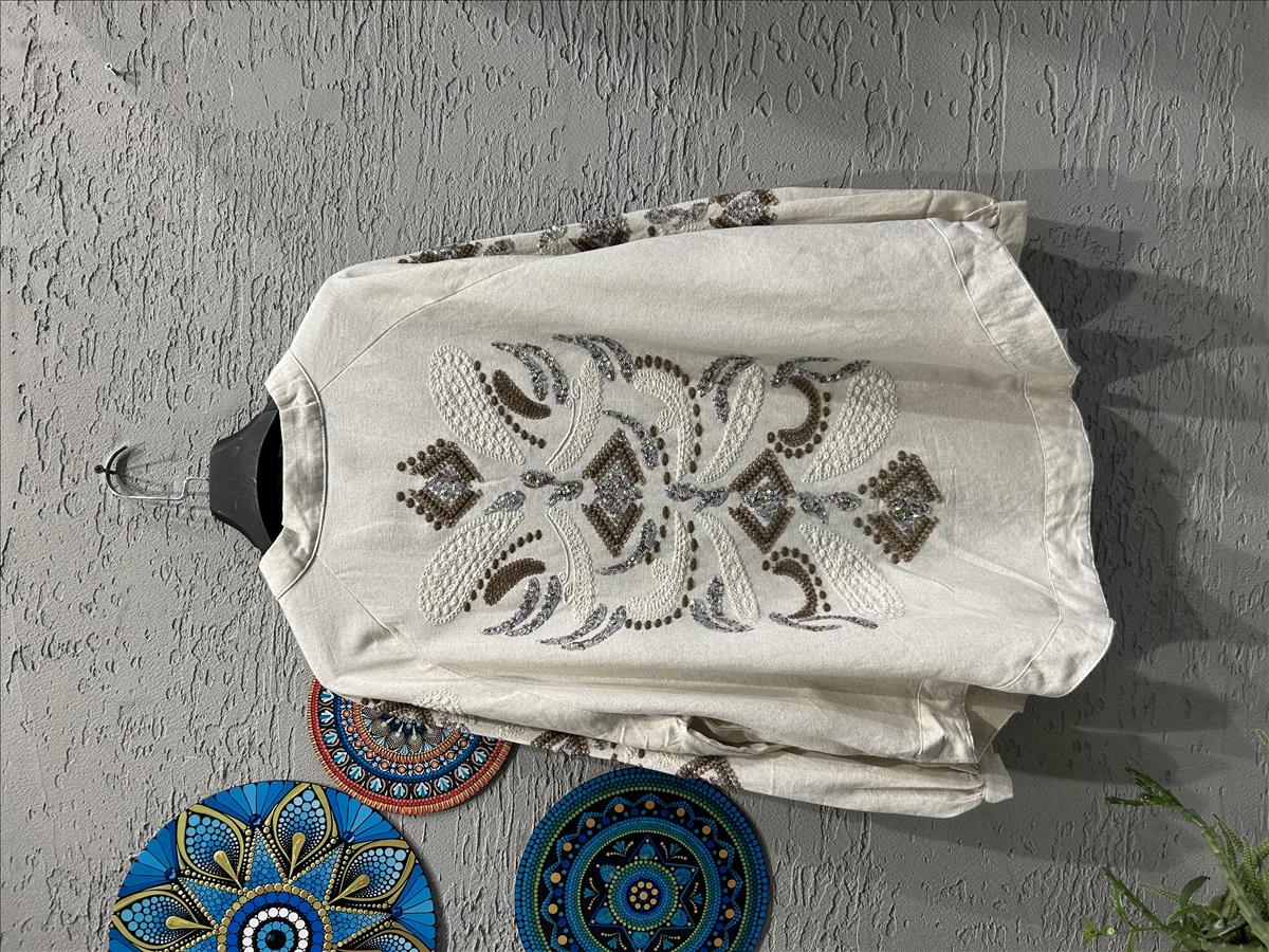 Desenli Keten Kimono