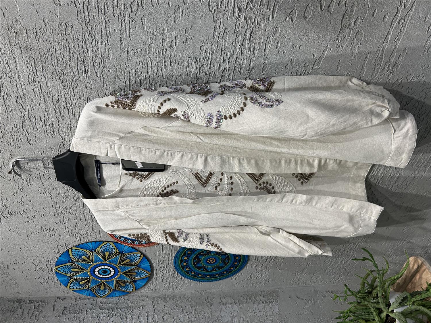 Desenli Keten Kimono